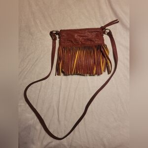 Rue21 Burgundy and Mustard Fringe Crossbody Bag